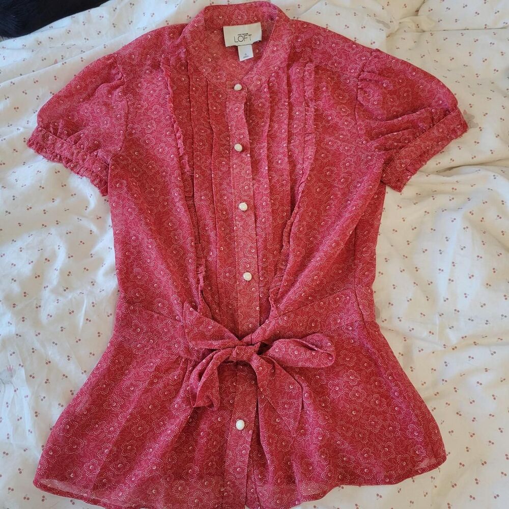Ann Taylor Loft Women's Pink puff sleeve Blouse